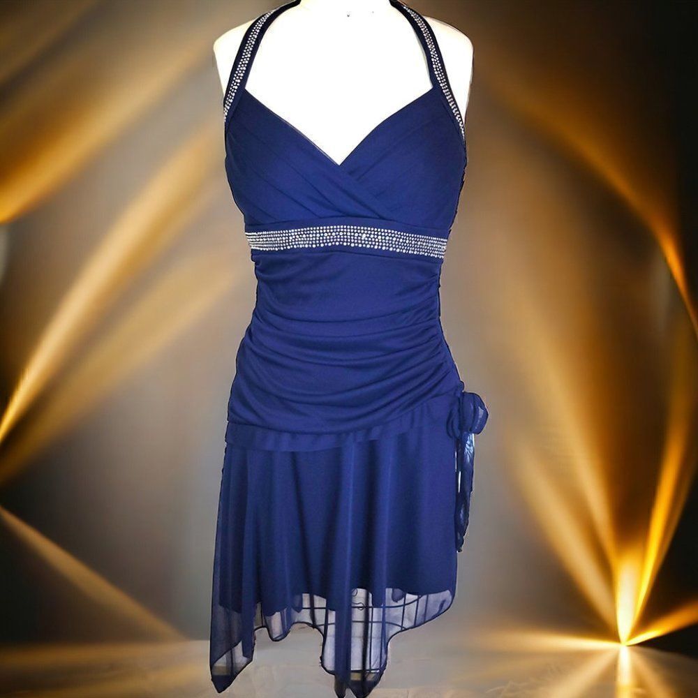 Trixxi blue silver bling handkerchief cocktail dress